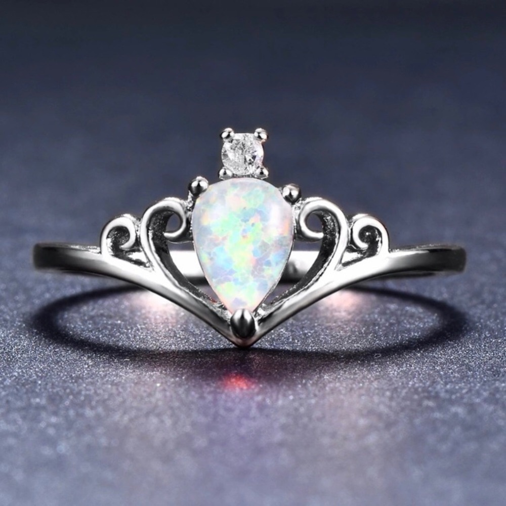 Ladies Princess Crown Fiery Opal Ring